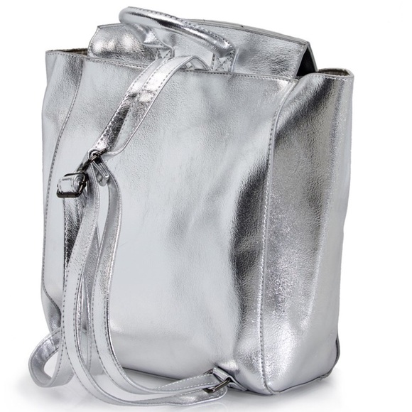 Rampage Handbags - Rampage Bar Backpack In Silver, Faux Leather